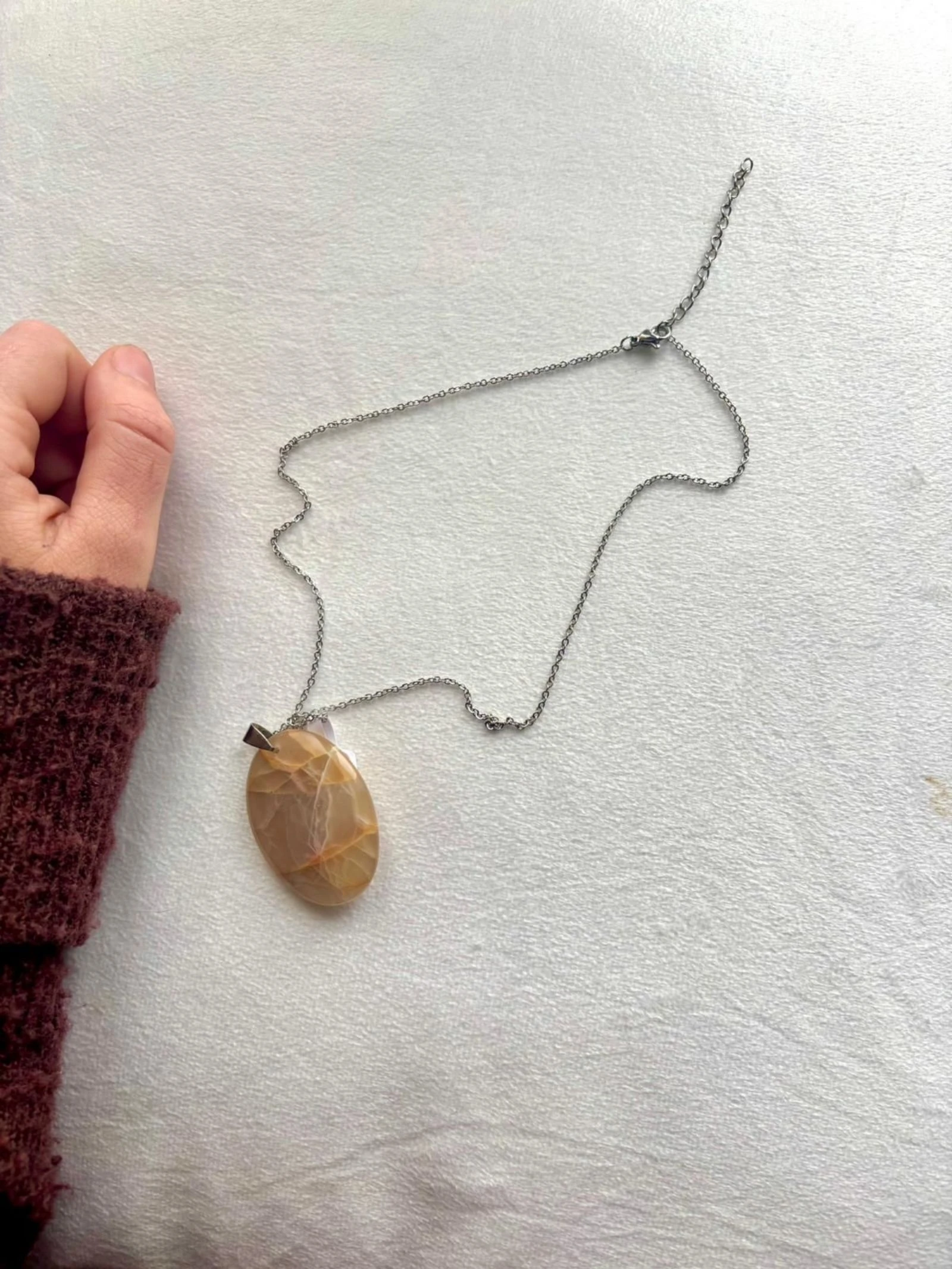 Orange Pierre de Lune Pierre Stainless Steel Natural Stone Necklace – photo 2